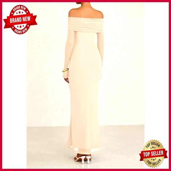 Elegant Off Shoulder Long Sleeve Formal Bodycon Maxi Dress Wedding Guest - Picture 2 of 7